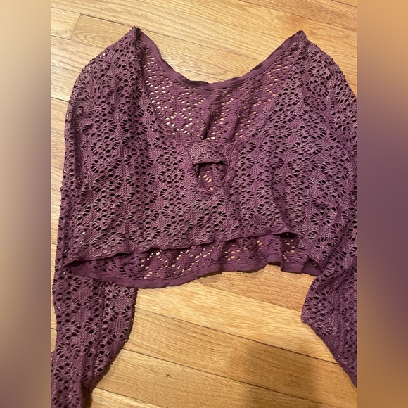 Free people open back crochet long sleeve gauze crop top - Picture 3 of 3